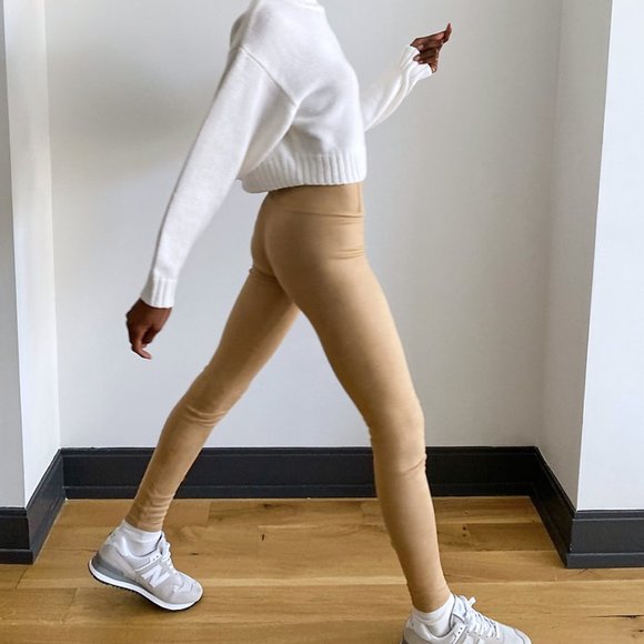 Aritzia Wilfred Free Daria High Waisted Vegan Eco Faux Suede Tan Pant Leggings S - Picture 3 of 15